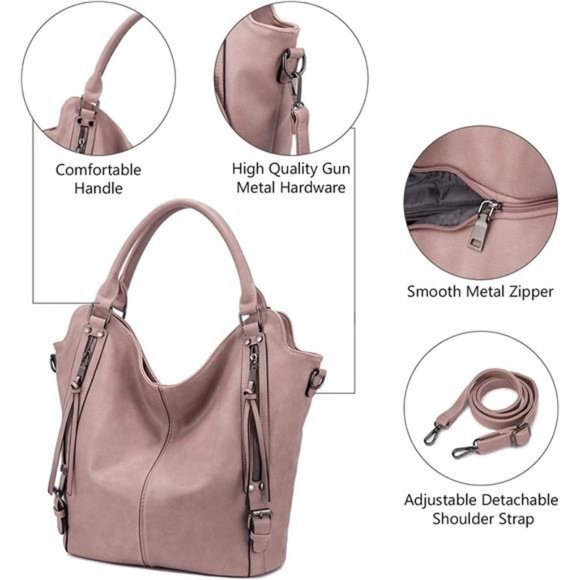 2 Pcs Tote Bag PU Leather Shoulder Bags Fashion Hobo Bags Large Purse Handbags - Picture 4 of 6